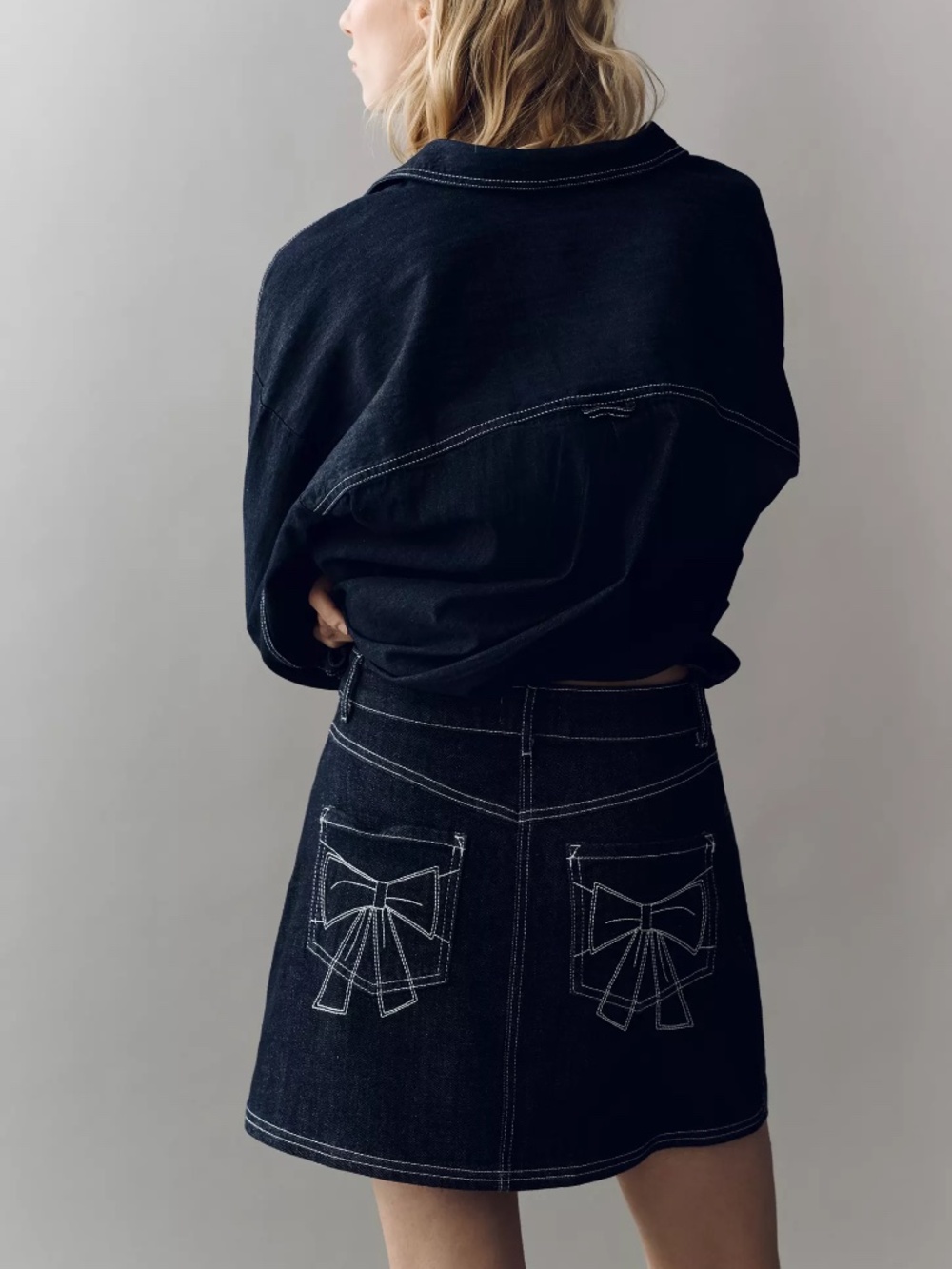 Anthropologie Pilcro Denim Bow Mini Skirt in Dark Denim
